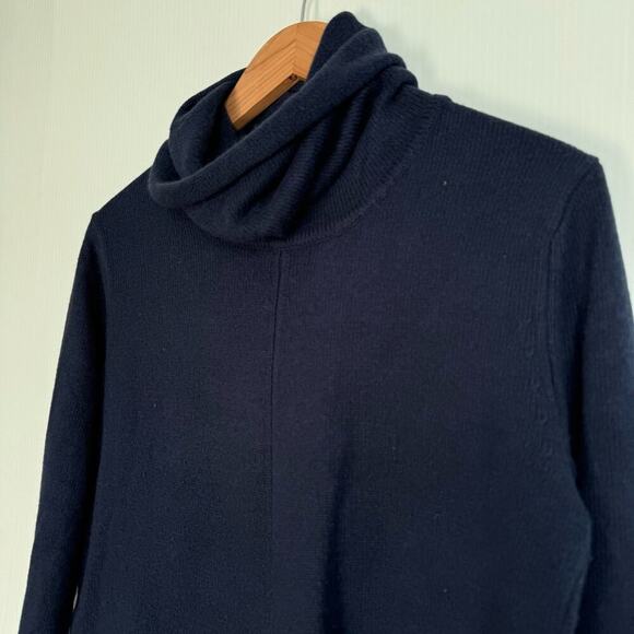 Kial navy cowl turtleneck sweater with fringe hem long sleeve sz S 5% cashmere - Picture 5 of 5